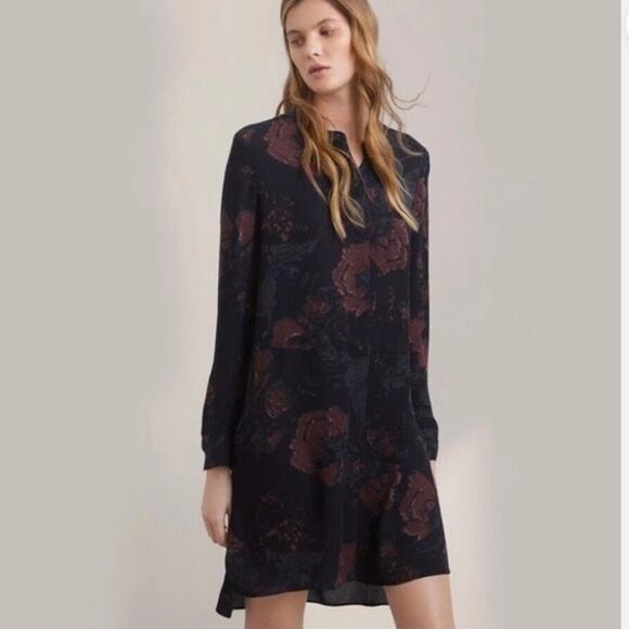 Wilfred Bossut Silk Button Down Dark Floral Dress Sz Small - Picture 1 of 6